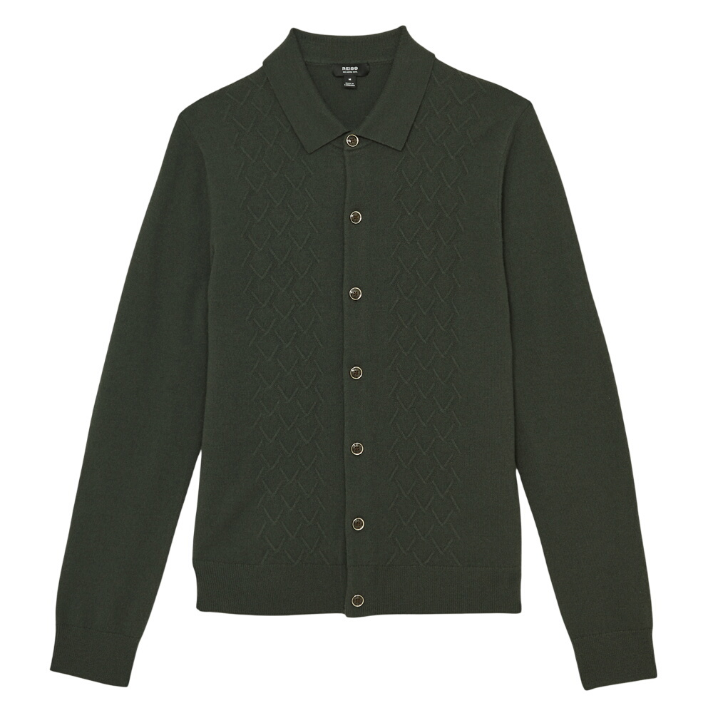 REISS Gideon Wool V-Stitch Button-Through Cardigan